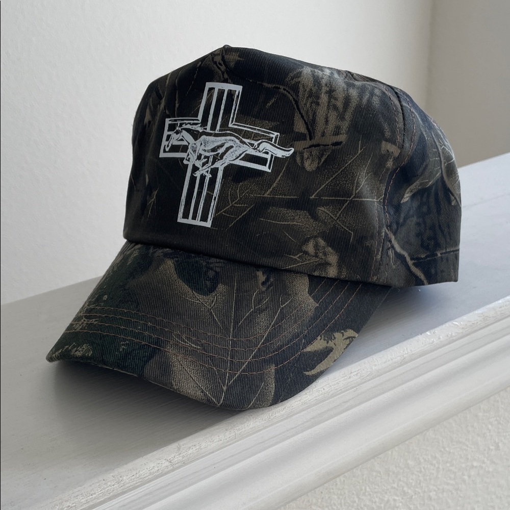 Camouflage Hat with Mustang + Cross